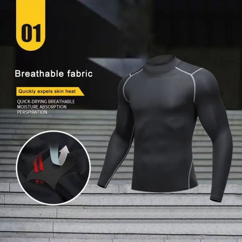 Camisetas de compresión de manga larga para hombre, camisetas de secado rápido para correr al aire libre, ciclismo, baloncesto, Fitness, pérdida de peso - imagen 2