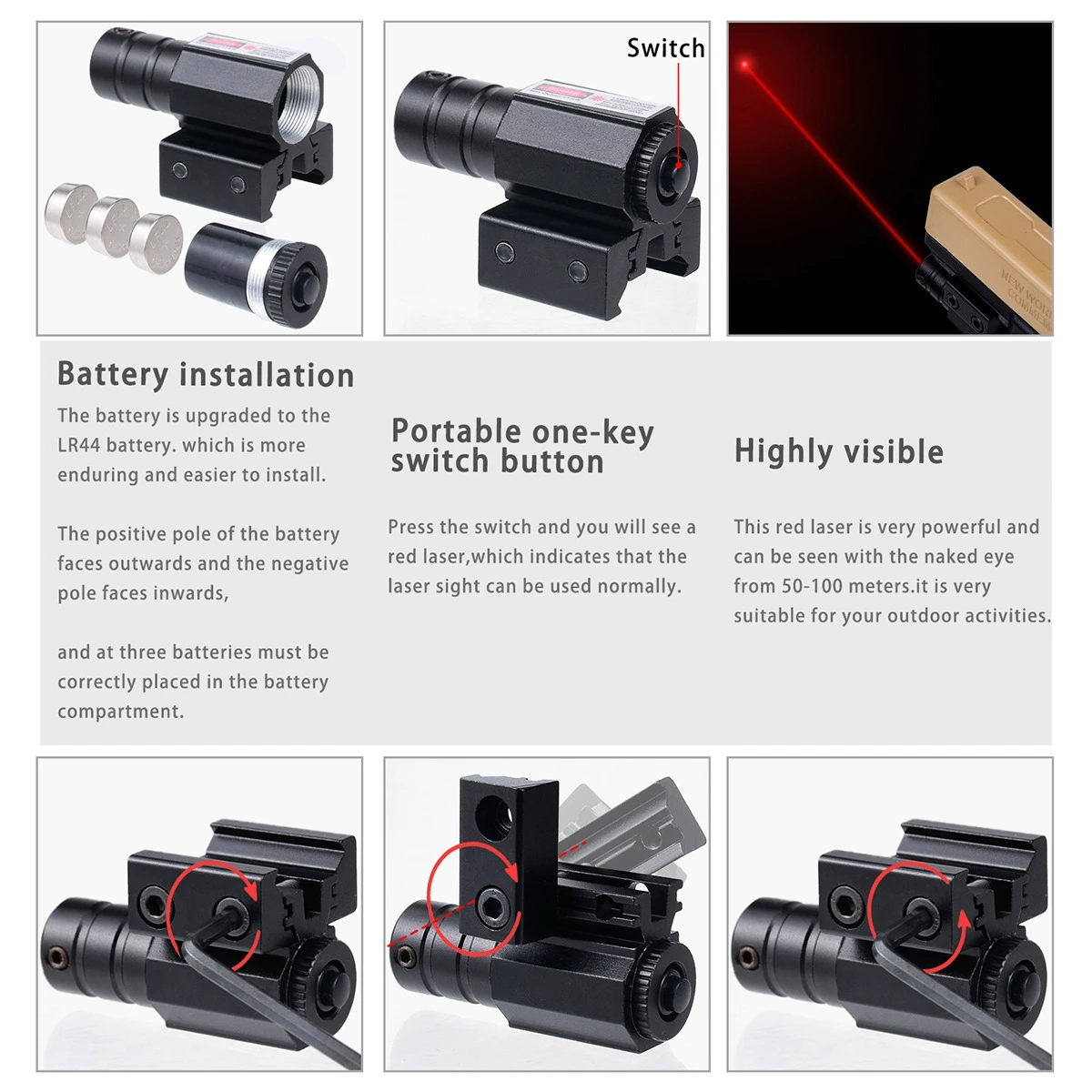 Mira láser táctica con punto rojo y verde, Universal, 11mm, 20mm, montaje en riel Picatinny, mira láser para pistola y Rifle sin batería - imagen 4