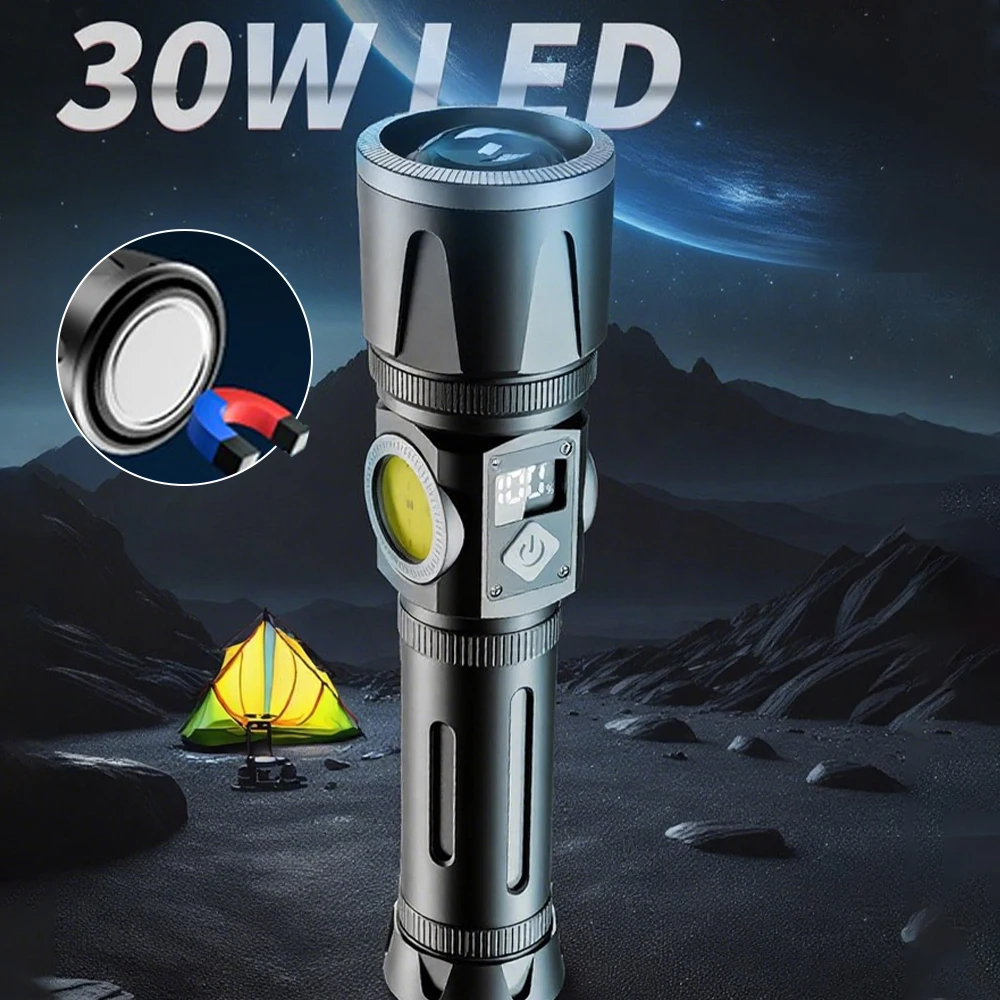 Linterna LED, linterna recargable por USB, linterna táctica para Rifle, lámpara de mano táctica con pantalla Digital de batería, Camping y pesca - imagen 2