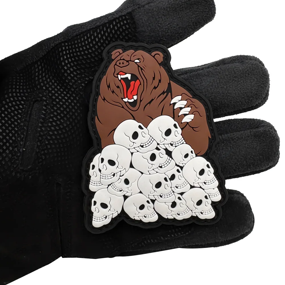 Parches de PVC de oso marrón irritables "Humans Beware", parche de gancho y bucle de moral del ejército militar táctico, pegatina para mochila para ropa - imagen 4