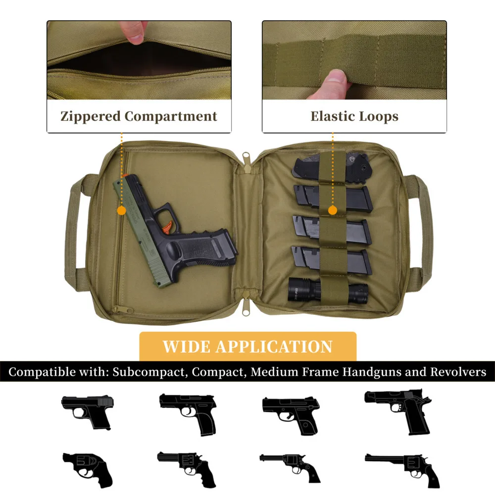 Estuche táctico portátil para pistola de mano, estuche suave para pistola con bucles elásticos, bolsas de pistola acolchadas dobles para herramientas de pistola, bolsa de almacenamiento para transporte - imagen 5