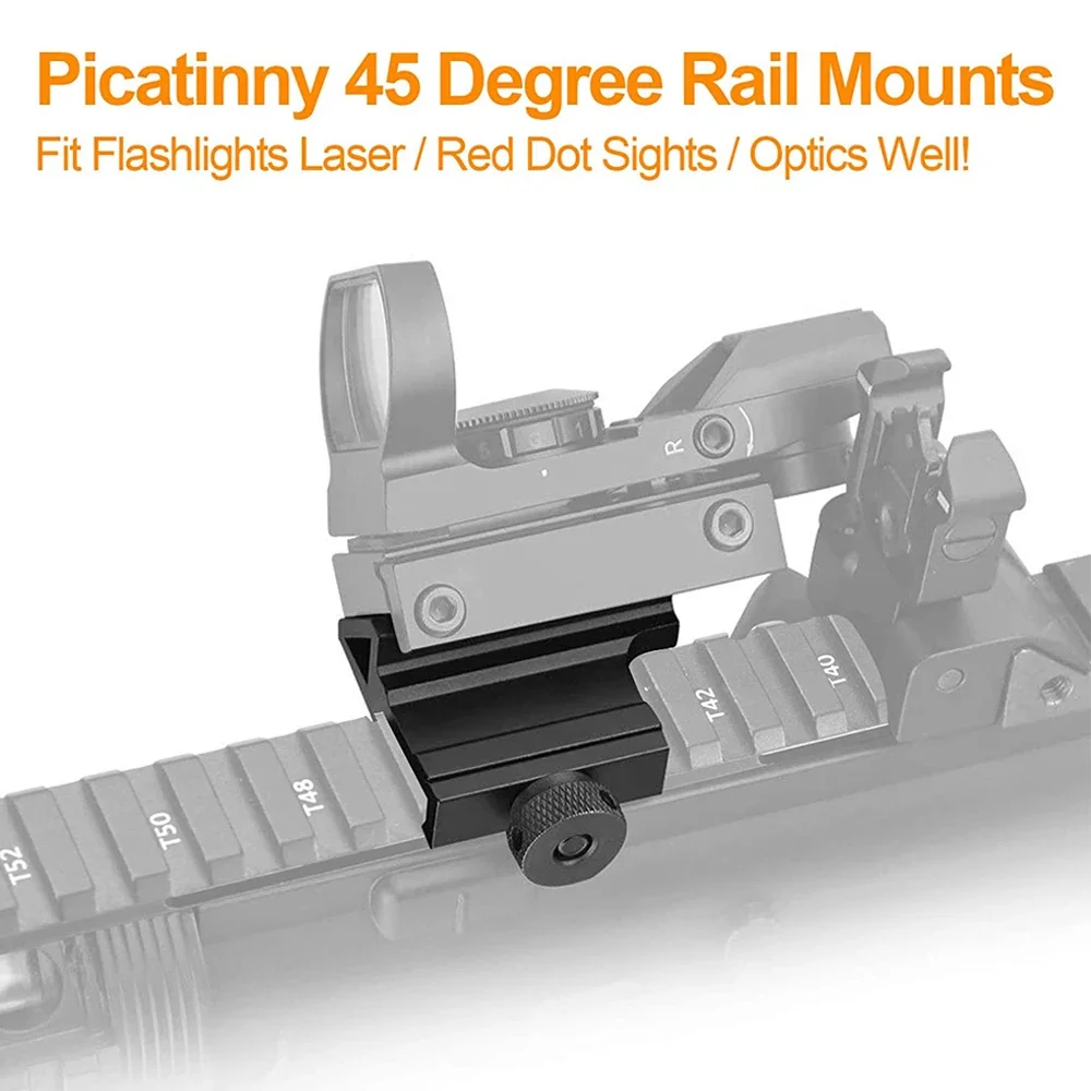 Montaje en riel Picatinny de 20mm con ángulo de 45 grados para escopios o alcance óptico de puntos adaptador de riel lateral para Rifle Offset láser - imagen 3