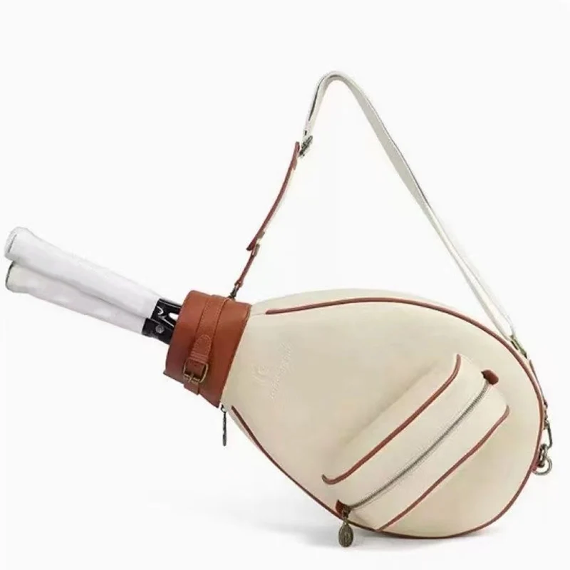Bolso de un solo hombro para tenis, bolsa de PU para deportes, puede acomodar 2 raquetas, bolsos cruzados para exteriores, mochila de entrenamiento Vintage multifuncional - imagen 5