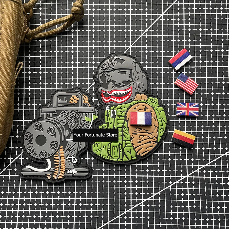 Pistola de submáquina Gatling de mano de soldado, parches de PVC, arma militar, insignia táctica, Rusia, Corea, Australia, Reino Unido, bandera para ropa - imagen 2