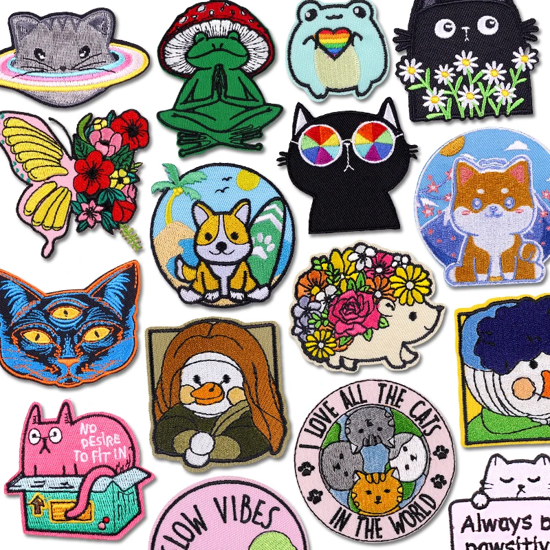 Parche de animales de dibujos animados, parches bordados para ropa DIY, lindos gatos, Rana, parches para planchar para ropa, chaquetas, pegatina para coser - imagen 2
