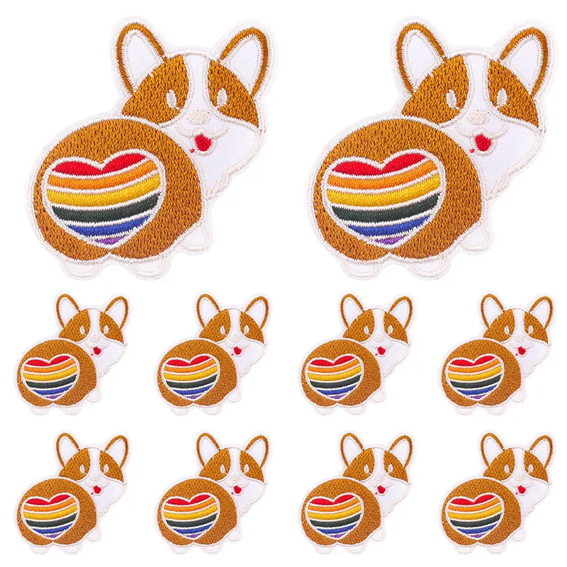 Parche bordado de dibujos animados de animales pequeños, parches para planchar en la ropa, parches Corgi en la ropa, apliques para coser, 10 unids/lote por lote - imagen 4