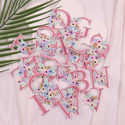 Parches bordados flor rosa letras en inglés para planchar ropa y coser