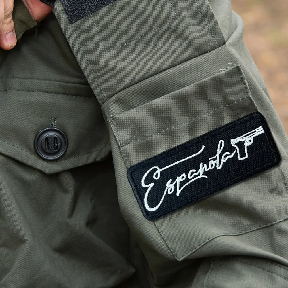 Parche táctico de pistola de España, parches bordados con gancho y bucle divertidos, insignia de moral, brazalete del ejército militar, decoración, pegatinas para mochila