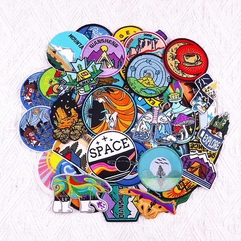 Parche bordado Fusible al azar para exteriores, parches para planchar, bordado espacial para ropa DIY, alta calidad, 10/20/30/40/50 piezas - imagen 2
