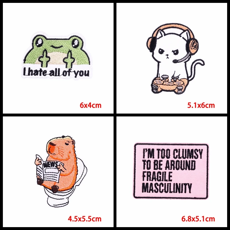 Prajna10uds parche de dibujos animados/animales, en la ropa para planchar parches bordados, pegatinas para ropa, Rana, gato, pingüino, erizo - imagen 4