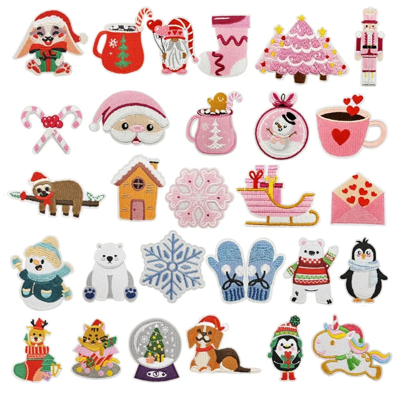 Nuevos parches de planchado, bonitos guantes de pingüino de dibujos animados de Navidad, parche de tela, insignias de vestir de costura bordadas - imagen 2