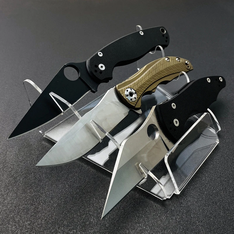 Soporte de exhibición de herramientas de cuchillo al aire libre, Material acrílico, 3 ranuras, estante de mostrador, Cutterbed EDC, almacenamiento Horizontal antideslizante - imagen 3