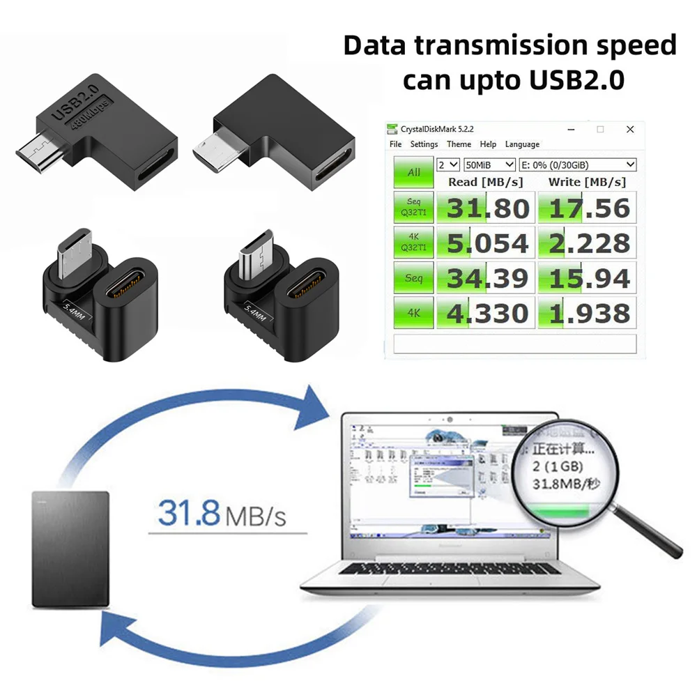 CY-Adaptador USB 2,0 tipo C hembra a Micro USB macho, datos de alimentación, Adaptador tipo angular de 90/360 grados, 4 unidades por lote - imagen 4