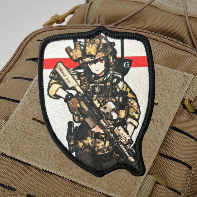 Chica de Anime táctica con parche impreso de pistola en ropa insignia de moral militar parches de gancho mochila brazalete pegatina - imagen 5
