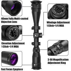 Mira telescópica 3-9x40 Mil-Dot visor rifle caza táctico