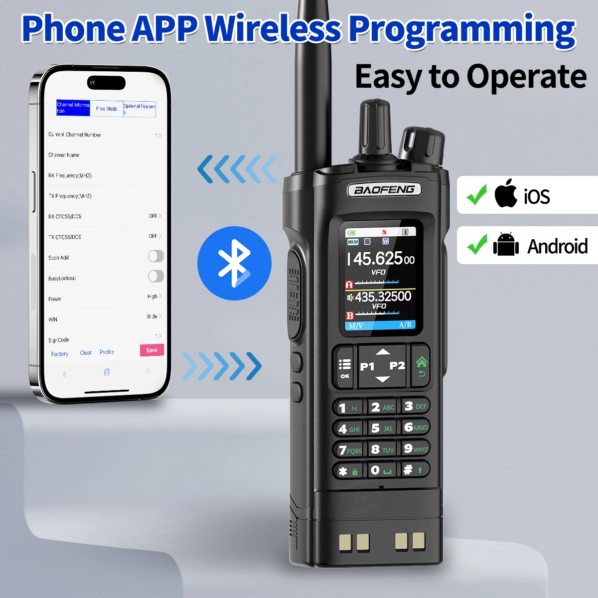 BAOFENG UV-32 GPS Walkie Talkie 10W Bluetooth teléfono aplicación programación multibanda AM 1000CH tipo C de largo alcance para UV-5R Ham Radio - imagen 2