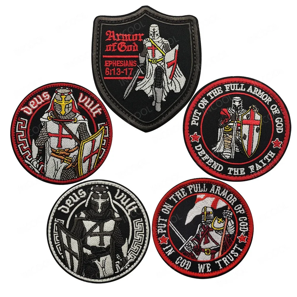 Parches bordados de los caballeros templarios, brazalete táctico en Dios, insignias decorativas bordadas de soldados para chaqueta y ropa - imagen 2