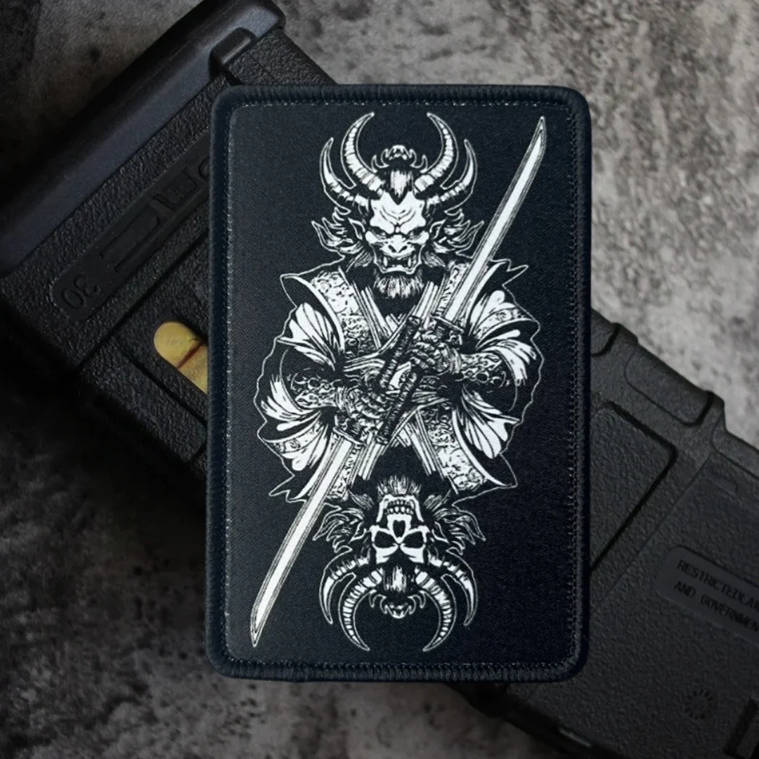 Parche de tarjeta de póker de demonio samurái, insignia de moral táctica, emblema militar, pegatina para mochila, parches de gancho y bucle impresos para ropa - imagen 4