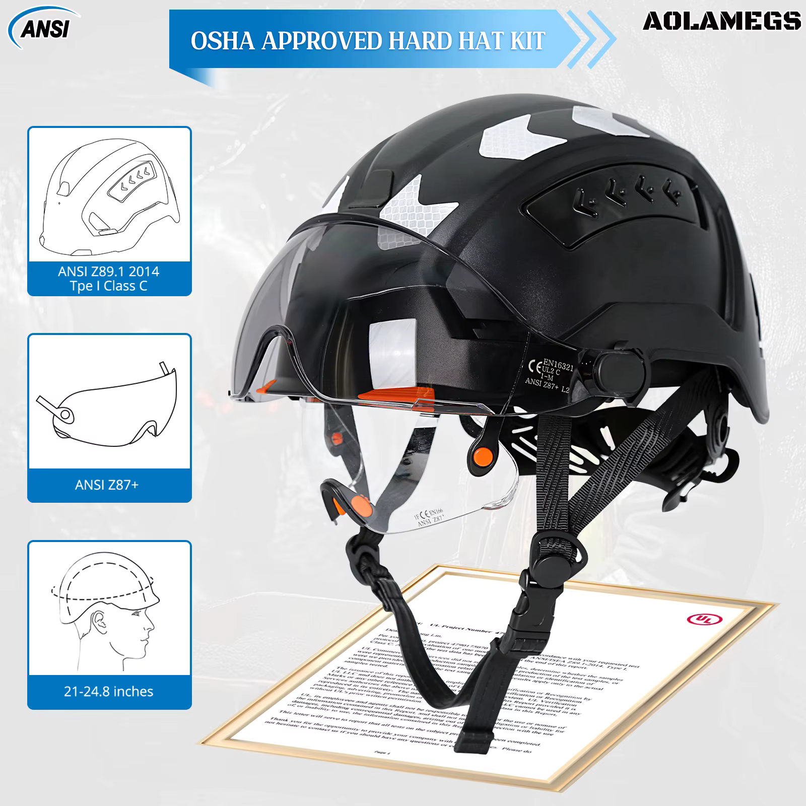 Casco de seguridad con gafas dobles y bandas reflectantes transpirable - imagen 4