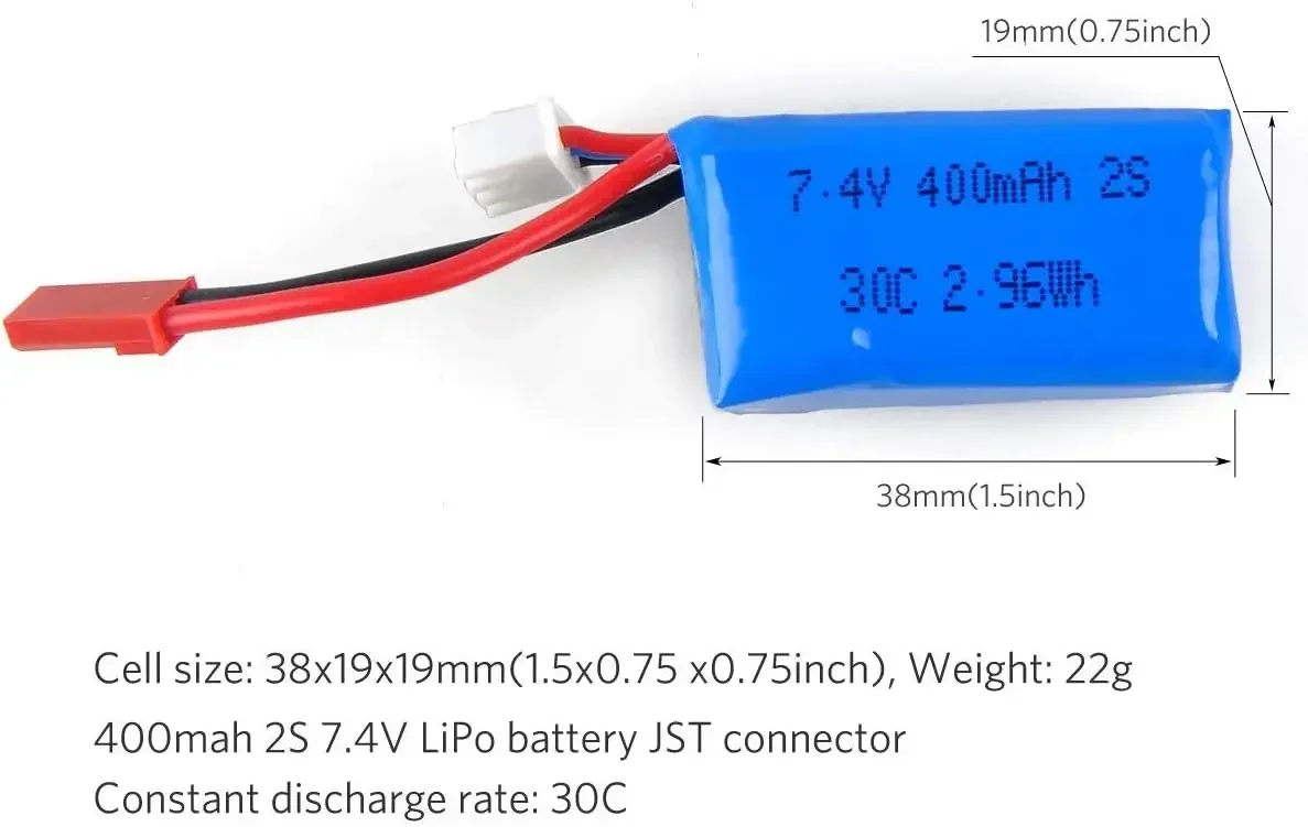 Batería LiPo 7,4 V 400mAh 2S 30C con enchufe JST para vehículo aéreo de cuatro ejes DM007, cuadricóptero Micro Dron de carreras con visión en primera persona - imagen 3