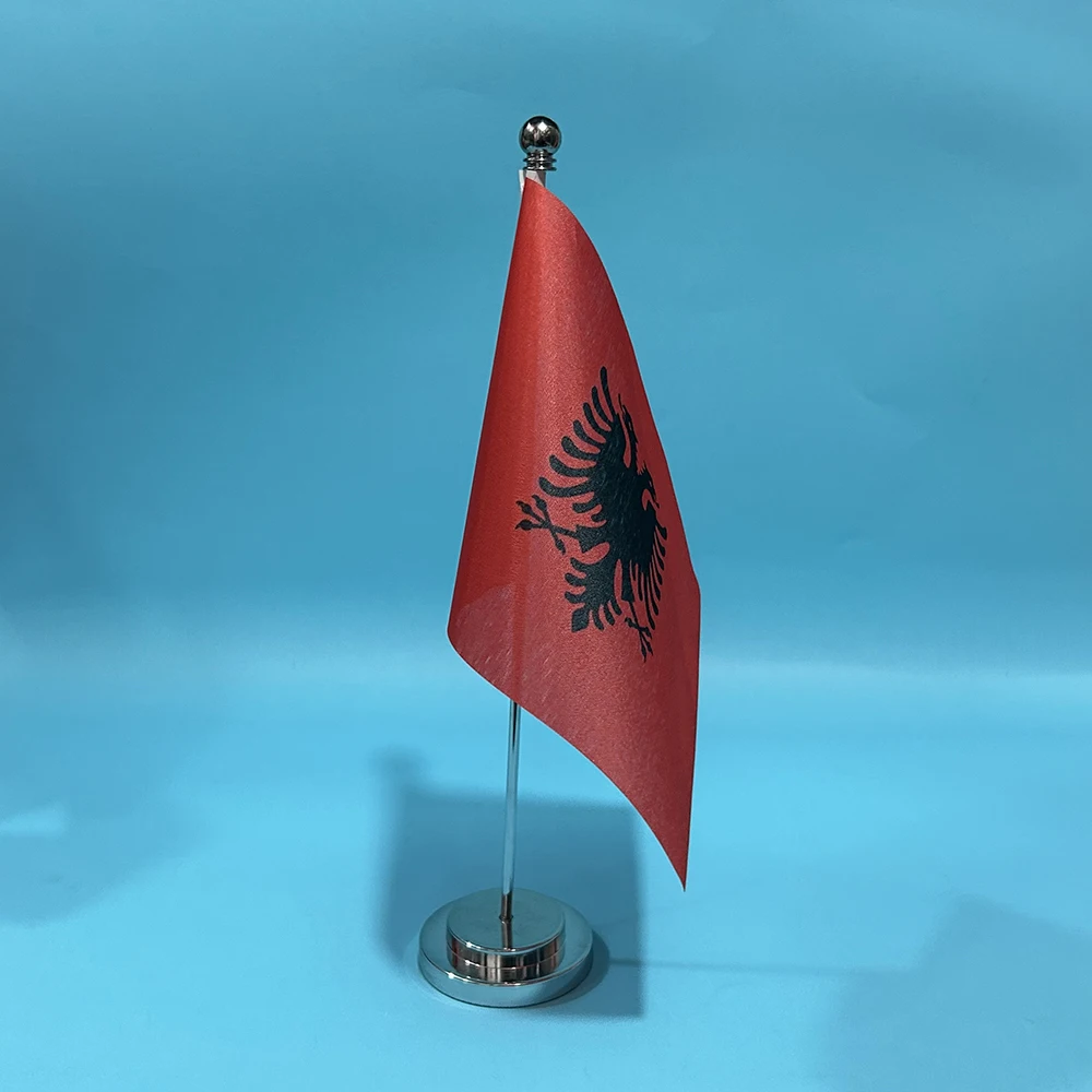 BANDERA DE SKY, bandera de escritorio de oficina de Albania, bandera de mesa de 14x21cm, bandera nacional de Albania, adornos de escritorio, banderas - imagen 4