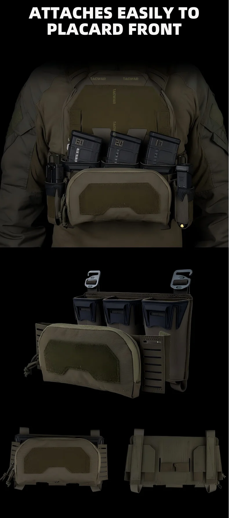 Detalle del sistema de montaje y compartimentos de la bolsa administradora K-Z