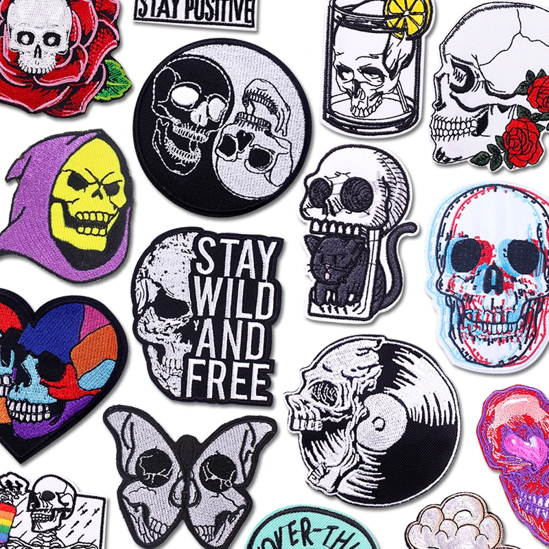 Parches bordados Punk para ropa, parche de calavera de terror DIY, parches para planchar para ropa, chaquetas, pegatinas para coser, apliques