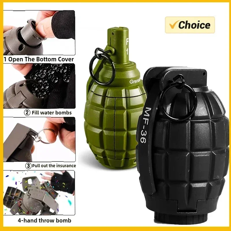 F1/3PCS M26a2 Modelo de Granada de Nylon Juguete de Granada de Explosión, Modelo de Granada Airsoft, Anti-Cadido, Recargable, Bola de Gel, Confeti, Harina