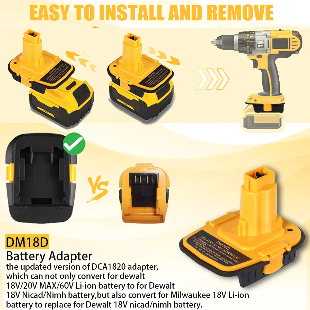 Adaptador de batería para DeWalt 20V para batería de litio Milwaukee 18V convertir a herramientas eléctricas de batería DeWalt NiCad y NiMh con USB - imagen 3