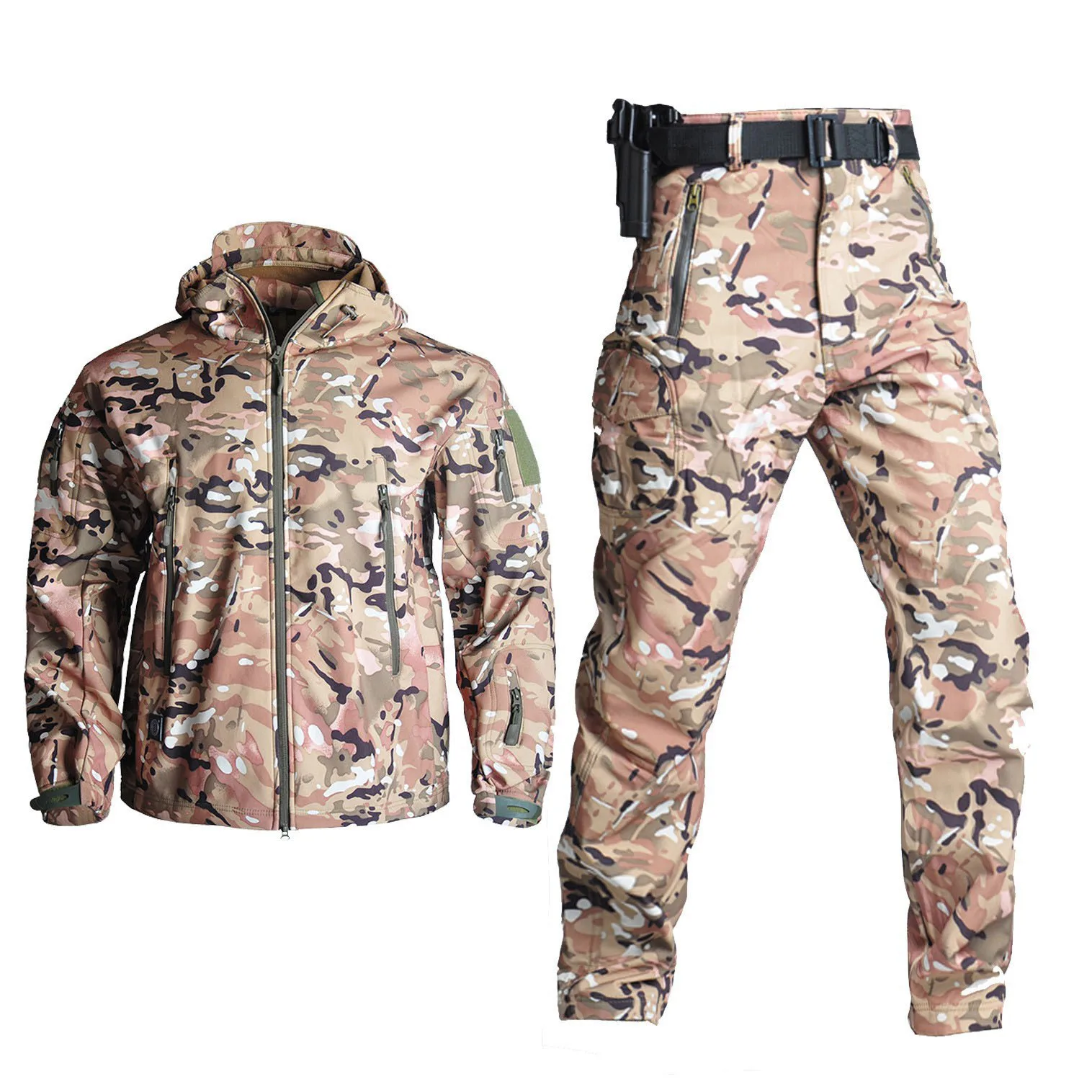 Conjuntos de camuflaje militar para hombre, chaquetas tácticas de concha suave y cálida, pantalones impermeables a prueba de viento para exteriores, trajes de piloto de vuelo del ejército, Invierno - imagen 4