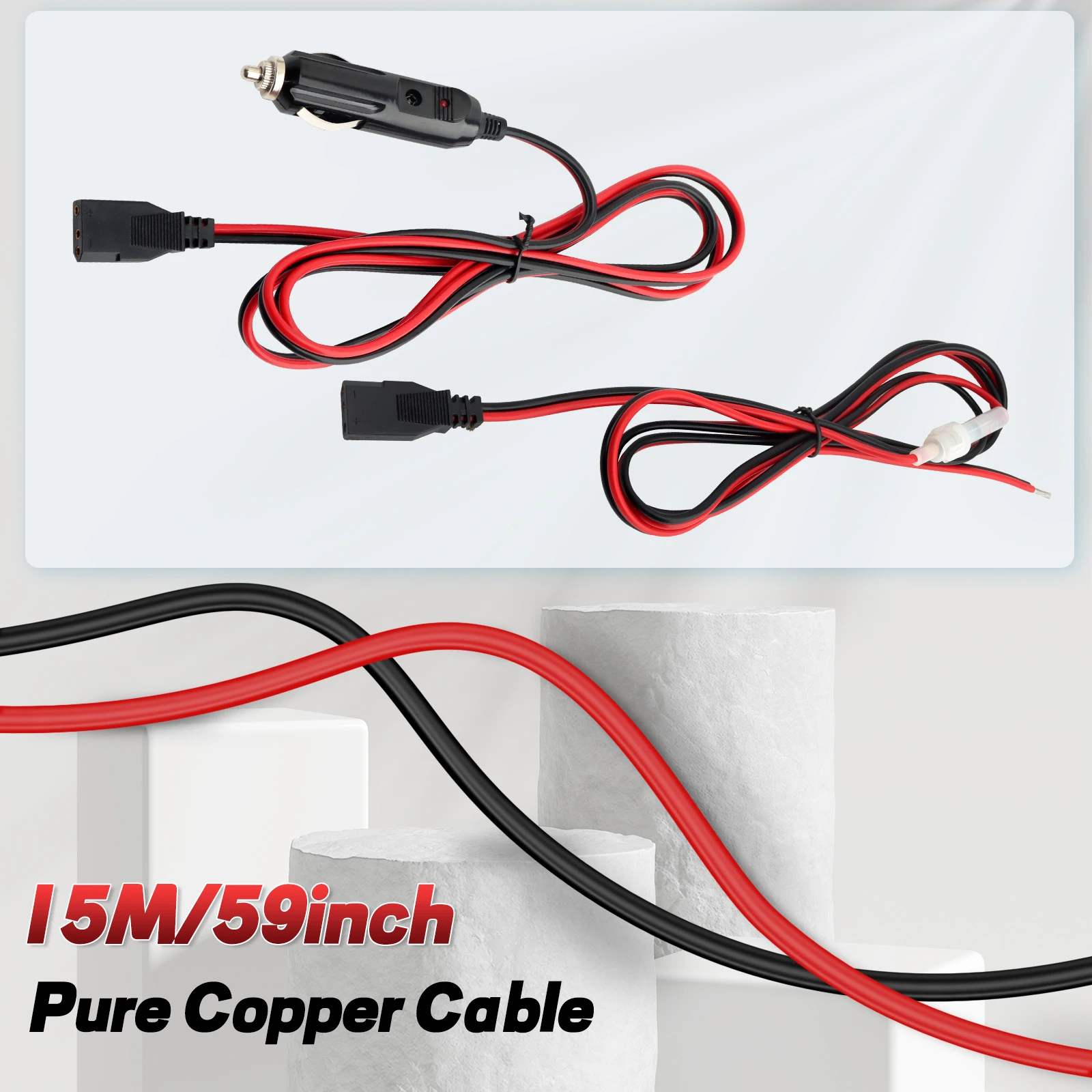 Cable de alimentación de Radio CB, Cable de enchufe de 3 pines, accesorios de Radio de 2 cables 15A con encendedor de cigarrillos de 12V para Radio móvil GMRS de 880FM/PC78LTX - imagen 4