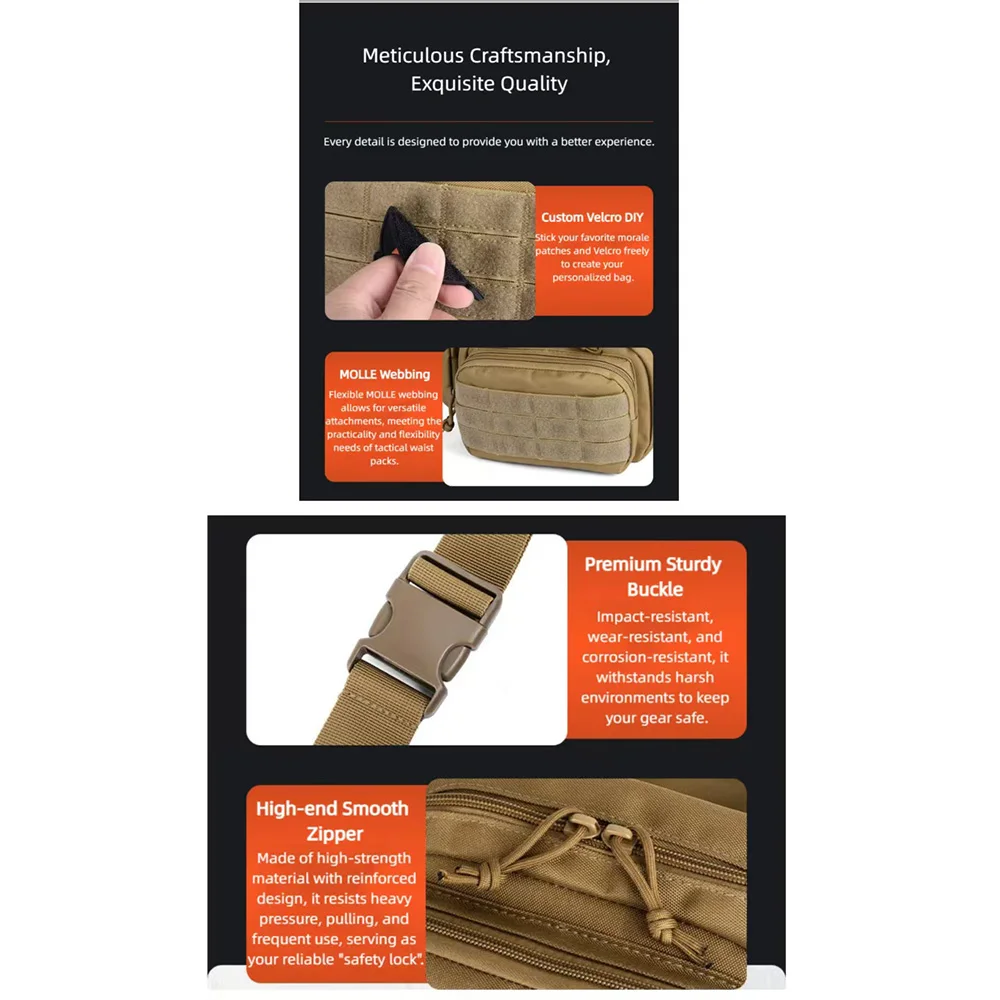 DIZETION Riñonera táctica de nailon para hombre - Bolsa deportiva de senderismo de alta capacidad para teléfono - imagen 5