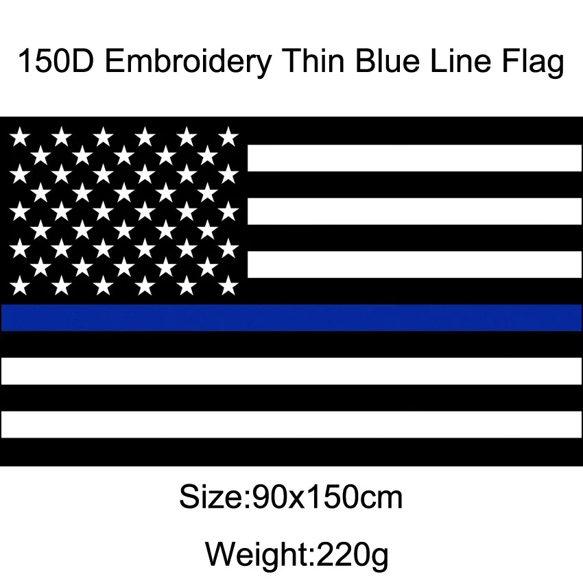 Bandera americana bordada 150D de 90x150 CM, línea azul fina, línea roja fina, línea verde, banderas de doble línea americanas en blanco y negro - imagen 3