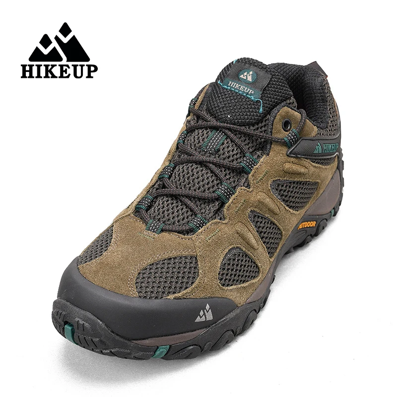 HIKEUP-zapatos de senderismo de cuero para hombre, calzado deportivo resistente al desgaste, con cordones, para escalada, Trekking y caza, novedad - imagen 3