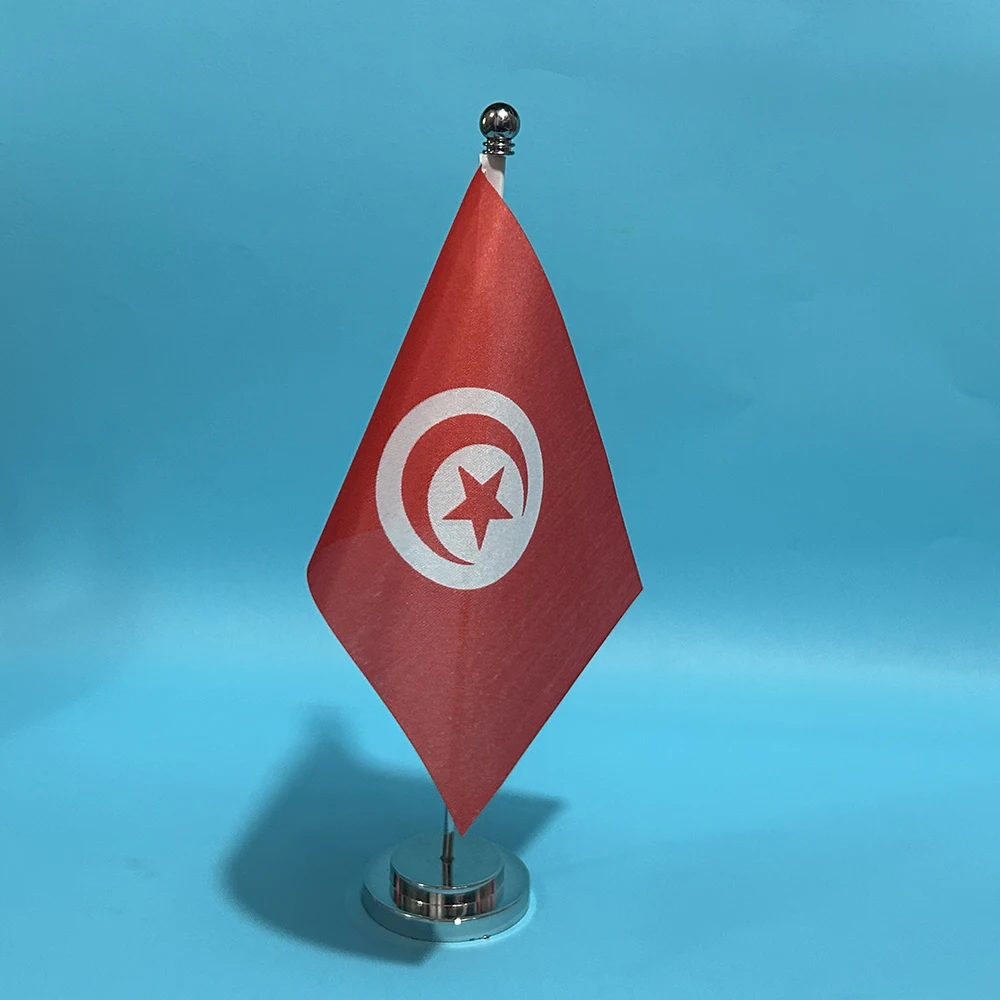 BANDERA DE SKY Bandera de escritorio de oficina Bandera de Túnez 14x21 cm poliéster TUN Bandera de Túnez Bandera nacional Bandera de país Adornos de escritorio Banderas - imagen 4