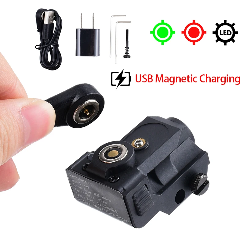 Linterna de carga magnética USB LG02, nuevo adaptador ajustable infrarrojo montado en la parte inferior, láser de carril de 20MM, láser rojo y verde portátil