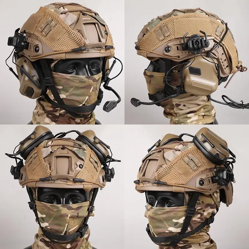 Casco táctico con auriculares, casco ajustable con funda para casco y máscara de pasamontañas para Cosplay equipo táctico militar Airsoft