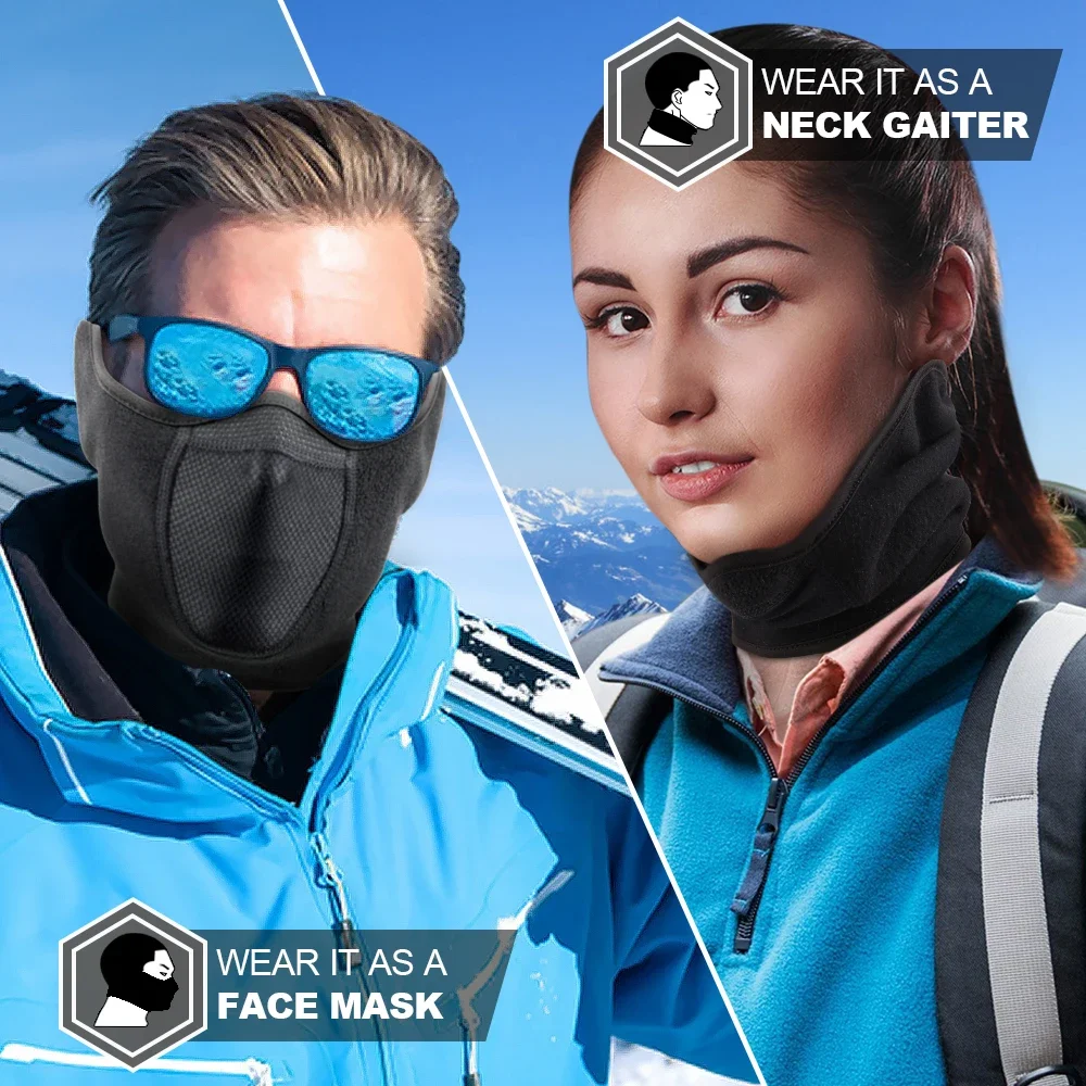 Calentador de cuello para invierno, cubierta para las orejas, máscara facial de lana para clima frío, Bandana para esquí, Snowboard, deportes, ciclismo, senderismo, correr, bufanda para hombres y mujeres - imagen 4