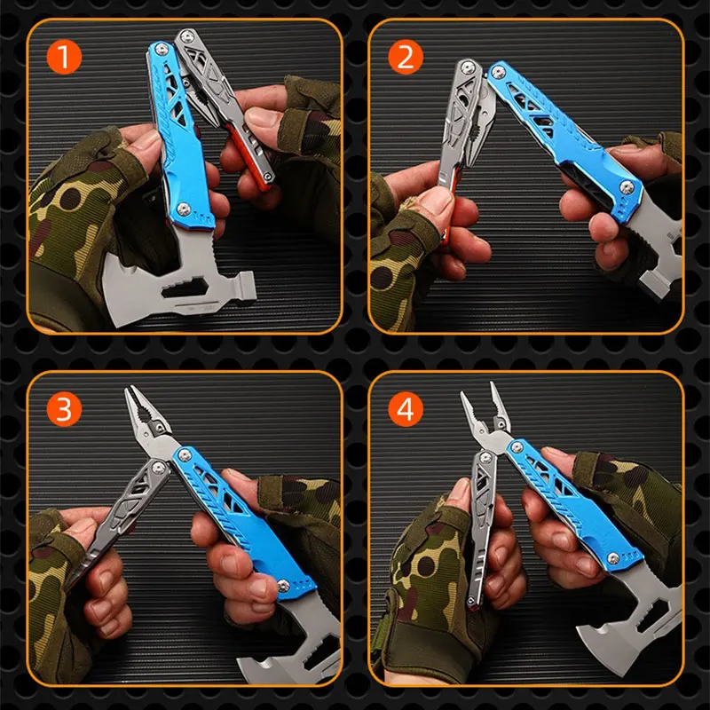 Hacha de camping de emergencia para coche, herramientas de combinación plegables para exteriores, martillo de supervivencia en la naturaleza, herramientas multifuncionales, alicates de martillo - imagen 3
