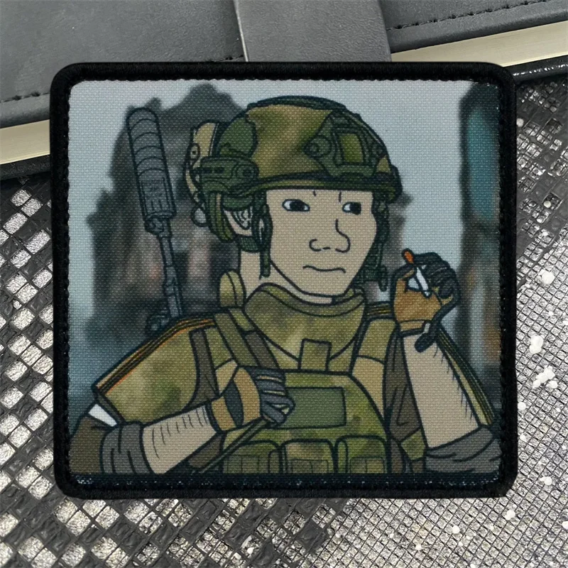 Parche de insignia de moral de Humor divertido "Doomer", soldados con filas de cigarrillo, brazalete militar táctico, gancho y bucle, mochila, pegatina para sombrero - imagen 4