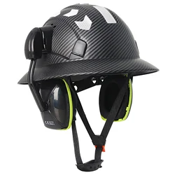 Casco de seguridad fibra carbono CE con orejeras y reflectantes ANSI