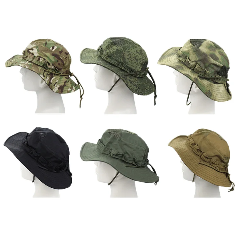 Sombreros Boonie de camuflaje para hombre y mujer, sombrero de cubo para verano, caza al aire libre, senderismo, pesca, escalada, sombreros planos de moda con bolsillo - imagen 4