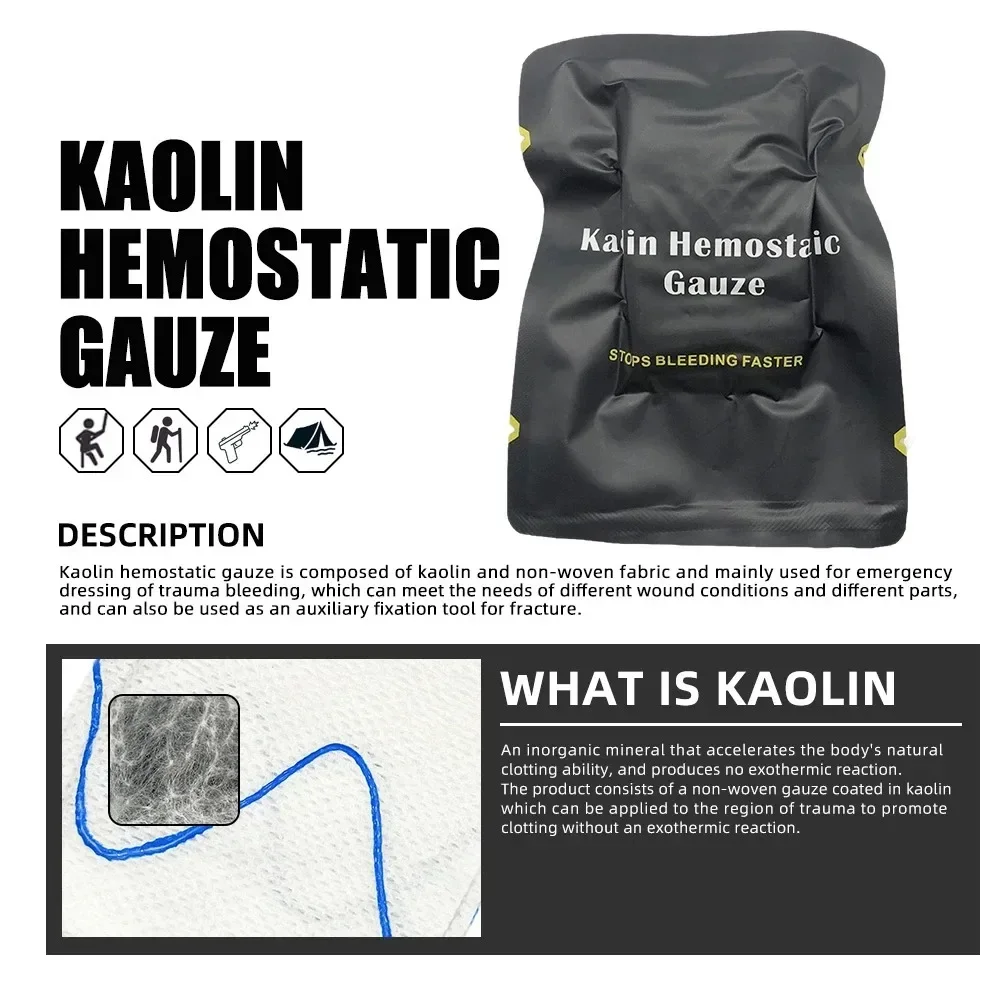 Kaolín táctico para exteriores, gasa comprimida hemostática, vendaje fijo de emergencia, botiquín de primeros auxilios, vendaje para heridas sangrantes - imagen 2