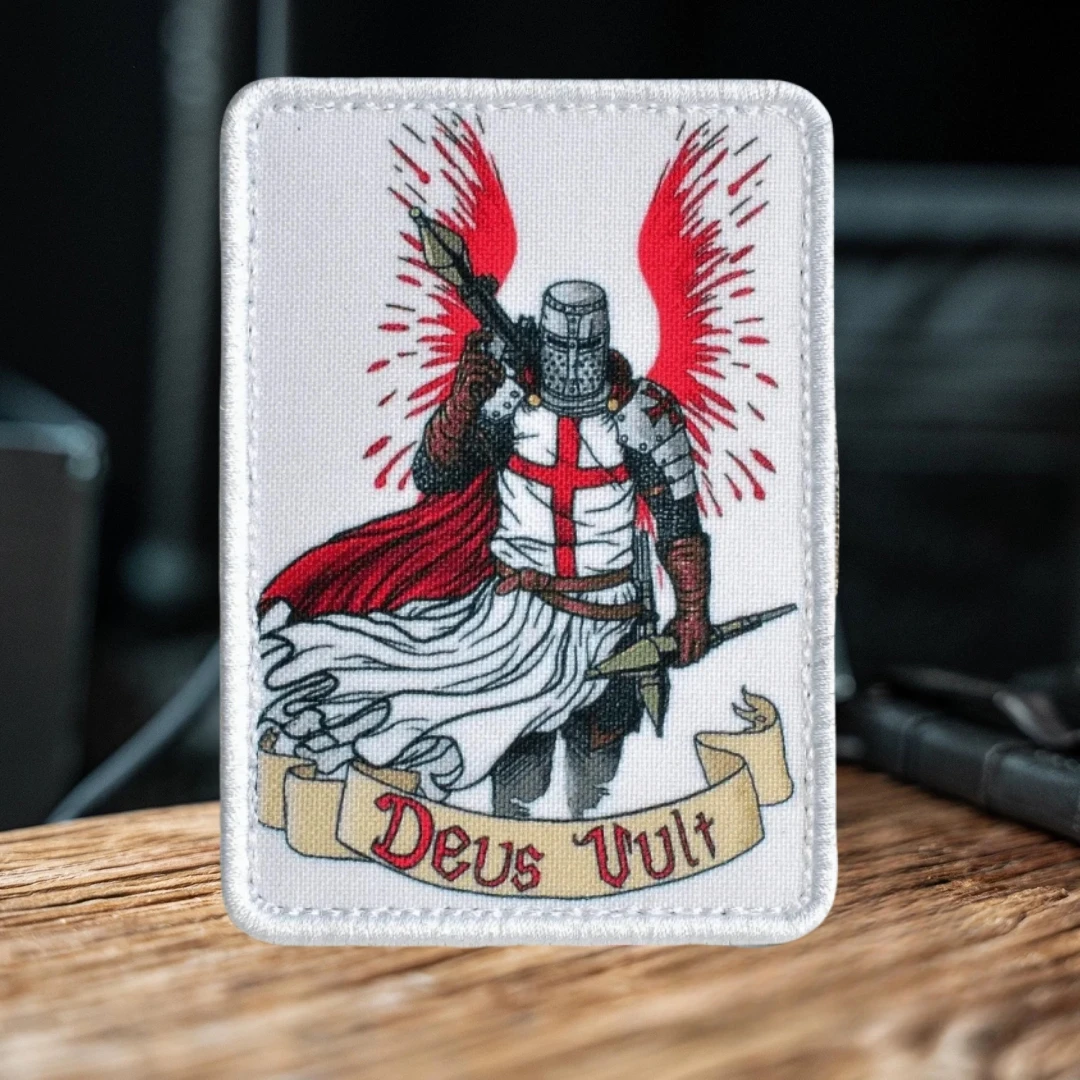 Deus Vult, esto es lo que dios quiere insignia de moral táctica parches de gancho impresos para ropa pegatina de mochila del ejército militar
