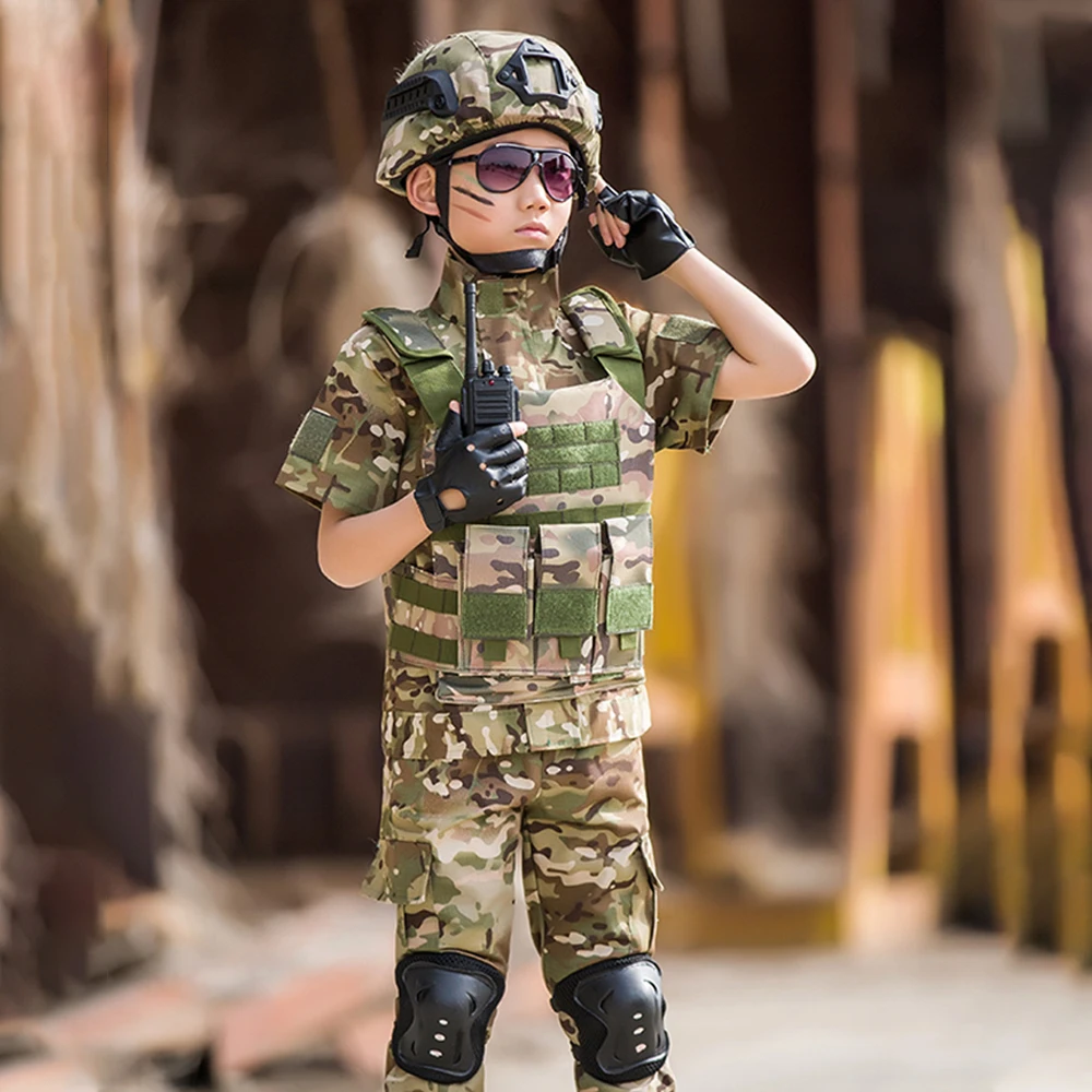 Conjunto de uniforme de entrenamiento militar al aire libre para niños, traje de pantalones superiores de camuflaje para niños, disfraz de combate de fuerzas especiales de la selva para niños y niñas - imagen 3