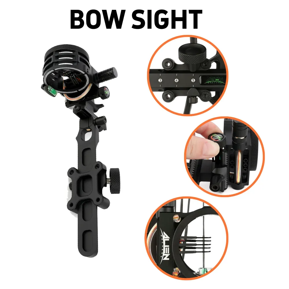 Mira de arco compuesto de 5 pines, fibra óptica de 0,019 pulgadas, microajustable, aleación de aluminio CNC, mano izquierda/derecha para accesorios de tiro de caza - imagen 4