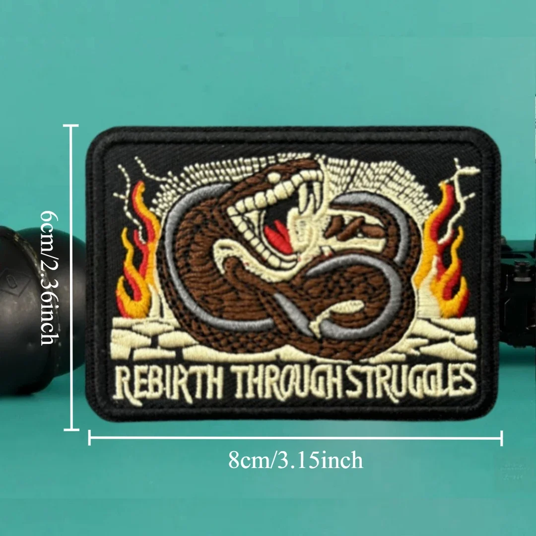 Parche de renacimiento a través de Struggles, insignia de moral de serpiente táctica, pegatina para mochila militar, parches de bucle de gancho bordados para ropa - imagen 2