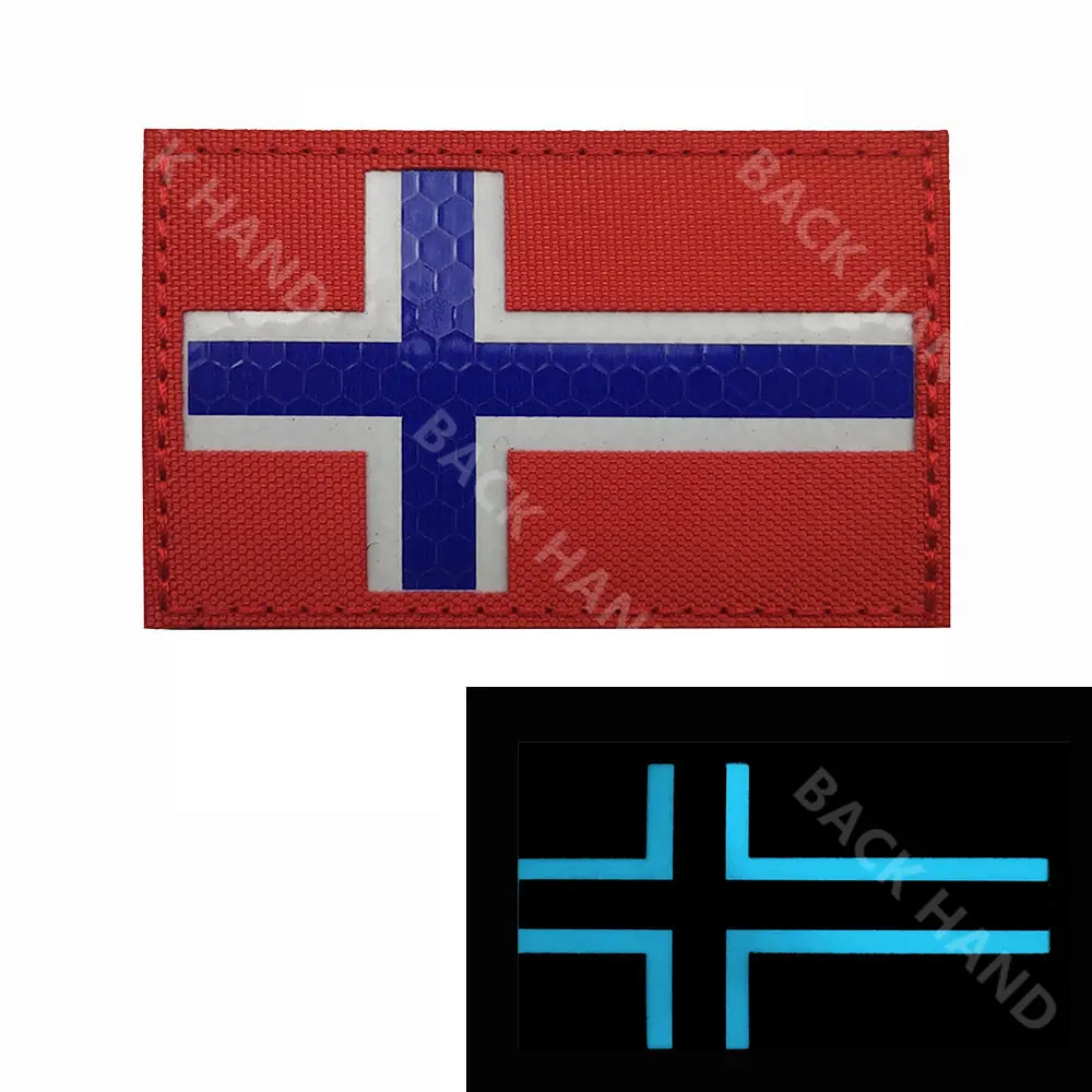 NOR-pegatina mágica reflectante infrarroja bordada de Noruega, paquete de bandera que brilla en la oscuridad, insignia de moral táctica, parches militares - imagen 4