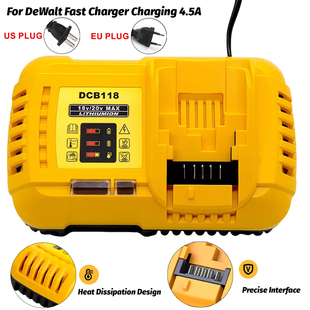 Cargador rápido de batería de litio, carga 4.5A para DeWalt 10,8 V 12V 14,4 V 20V Max 60V batería DCB101 DCB200 DCB140 DCB105