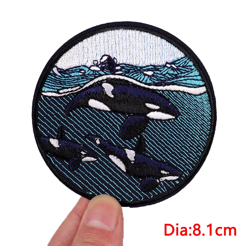 Parche de ondas Van gogh, parche bordado de animales/balena, parches para planchar para ropa, parches termoadhesivos para coser pegatinas - imagen 3